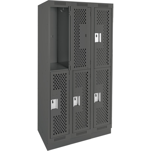 Clean Line Lockers, 2 -tier, Bank of 3, 36" x 12" x 76", Steel, Charcoal, Rivet (Assembled), Perforated EastCoast Offshore Supplies