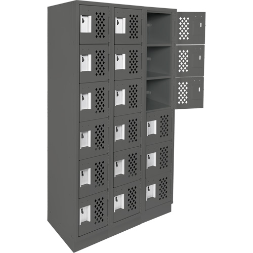 Assembled Lockerettes Clean Line Perforated Economy Lockers, 6 -tier, Bank of 3, 18" x 72" x 12", Steel EastCoast Offshore Supplies