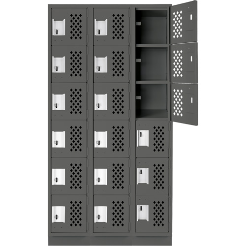 Assembled Lockerettes Clean Line Perforated Economy Lockers, 6 -tier, Bank of 3, 18" x 72" x 12", Steel EastCoast Offshore Supplies