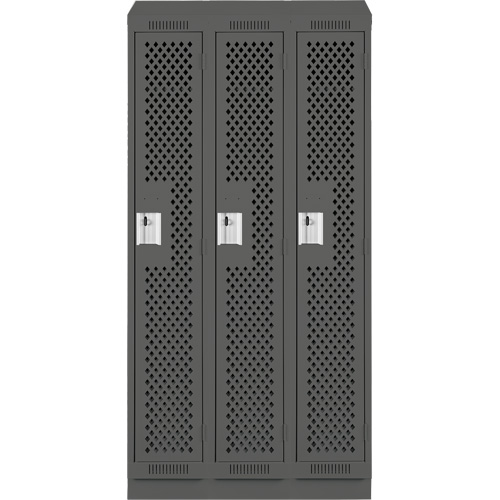 Clean Line Lockers, Bank of 3, 36" x 18" x 82", Steel, Charcoal, Rivet (Assembled), Perforated EastCoast Offshore Supplies