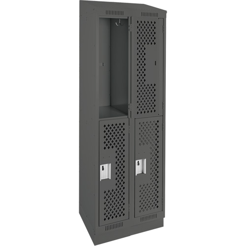 Clean Line Lockers, 2 -tier, Bank of 2, 24" x 12" x 82", Steel, Charcoal, Rivet (Assembled), Perforated EastCoast Offshore Supplies