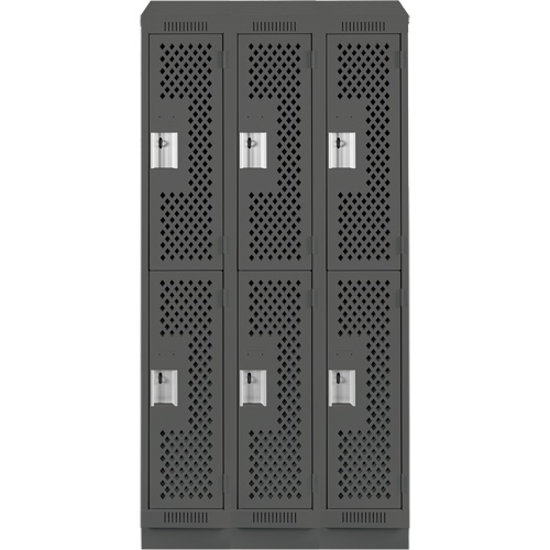 Clean Line Lockers, 2 -tier, Bank of 3, 36" x 12" x 82", Steel, Charcoal, Rivet (Assembled), Perforated EastCoast Offshore Supplies