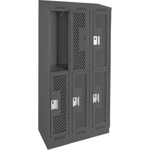 Clean Line Lockers, 2 -tier, Bank of 3, 36" x 12" x 82", Steel, Charcoal, Rivet (Assembled), Perforated EastCoast Offshore Supplies