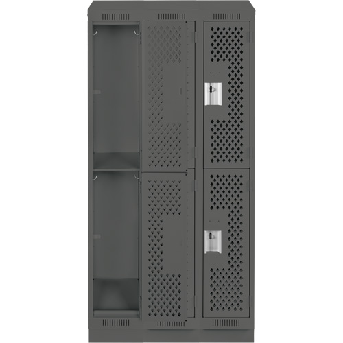 Clean Line Lockers, 2 -tier, Bank of 3, 36" x 12" x 82", Steel, Charcoal, Rivet (Assembled), Perforated EastCoast Offshore Supplies
