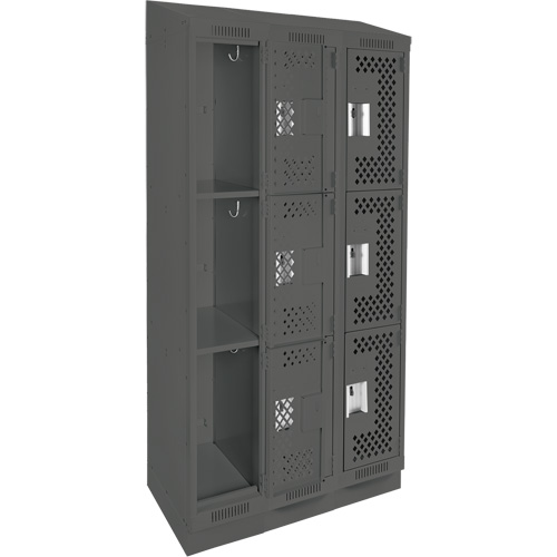 Clean Line Lockers, 3 -tier, Bank of 3, 36" x 18" x 82", Steel, Charcoal, Rivet (Assembled), Perforated EastCoast Offshore Supplies
