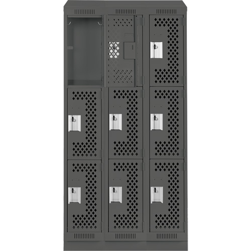 Clean Line Lockers, 3 -tier, Bank of 3, 36" x 18" x 82", Steel, Charcoal, Rivet (Assembled), Perforated EastCoast Offshore Supplies
