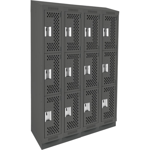 Clean Line Lockers, 3 -tier, Bank of 4, 48" x 18" x 82", Steel, Charcoal, Rivet (Assembled), Perforated EastCoast Offshore Supplies