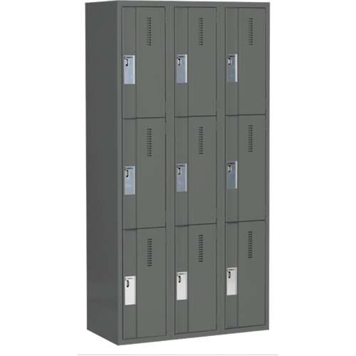 Concorde Heavy-Duty Lockers, 3 -tier, Bank of 3, 36" x 18" x 72", Steel, Charcoal, Welded (Assembled) EastCoast Offshore Supplies