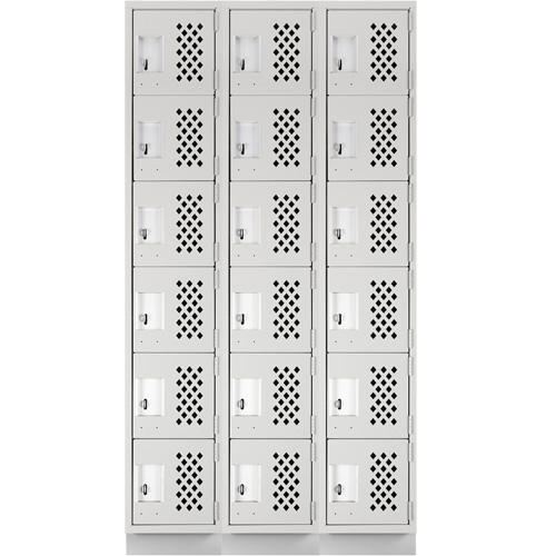 Assembled Lockerettes Clean Line Perforated Economy Lockers, 6 -tier, Bank of 3, 18" x 72" x 12", Steel EastCoast Offshore Supplies