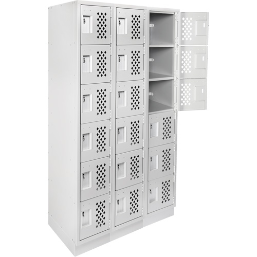Assembled Lockerettes Clean Line Perforated Economy Lockers, 6 -tier, Bank of 3, 18" x 72" x 12", Steel EastCoast Offshore Supplies