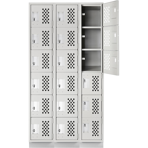 Assembled Lockerettes Clean Line Perforated Economy Lockers, 6 -tier, Bank of 3, 18" x 72" x 12", Steel EastCoast Offshore Supplies