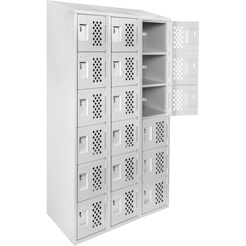 Assembled Lockerettes Clean Line Perforated Economy Lockers, 6 -tier, Bank of 3, 18" x 72" x 12", Steel EastCoast Offshore Supplies