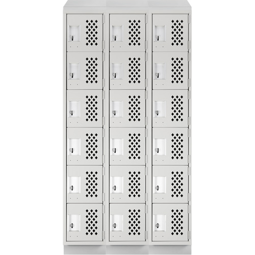 Assembled Lockerettes Clean Line Perforated Economy Lockers, 6 -tier, Bank of 3, 18" x 72" x 12", Steel EastCoast Offshore Supplies