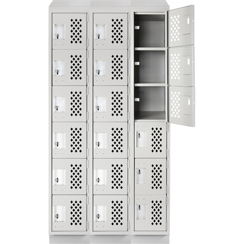 Assembled Lockerettes Clean Line Perforated Economy Lockers, 6 -tier, Bank of 3, 18" x 72" x 12", Steel EastCoast Offshore Supplies