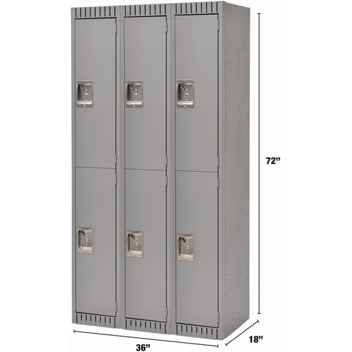 Lockers, 2 -tier, Bank of 3, 36" x 18" x 72", Steel, Grey, Rivet (Assembled) EastCoast Offshore Supplies