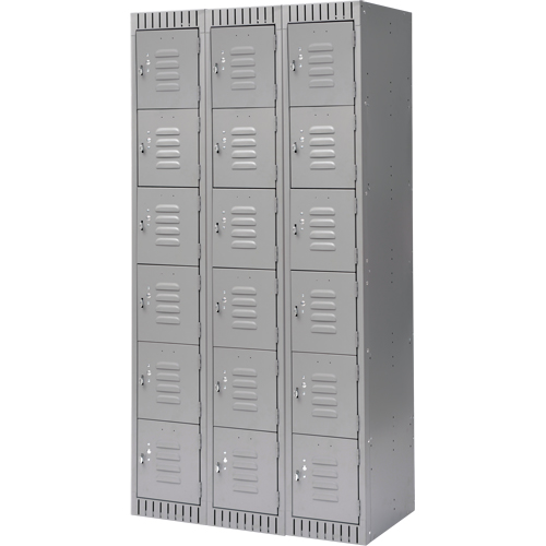 Lockers, 6 -tier, Bank of 3, 36" x 18" x 72", Steel, Grey, Knocked Down EastCoast Offshore Supplies