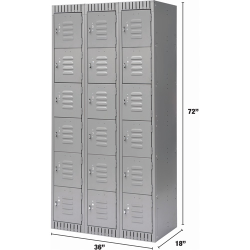 Lockers, 6 -tier, Bank of 3, 36" x 18" x 72", Steel, Grey, Knocked Down EastCoast Offshore Supplies