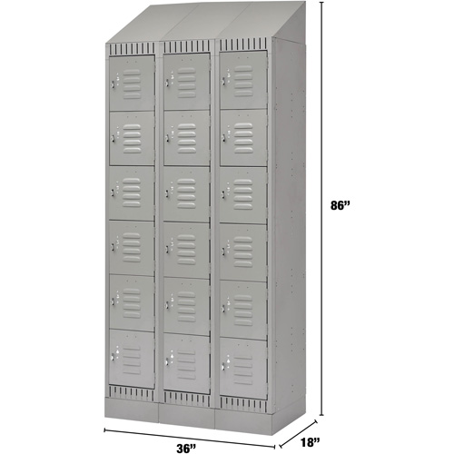 Lockers, 6 -tier, Bank of 3, 36" x 18" x 86", Steel, Grey, Knocked Down EastCoast Offshore Supplies