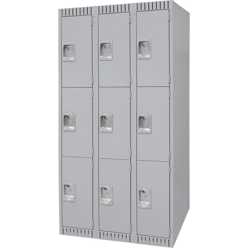 Lockers, 3 -tier, Bank of 3, 36" x 18" x 72", Steel, Grey, Knocked Down EastCoast Offshore Supplies