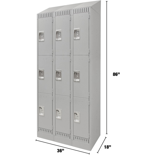 Lockers, 3 -tier, Bank of 3, 36" x 18" x 86", Steel, Grey, Knocked Down EastCoast Offshore Supplies