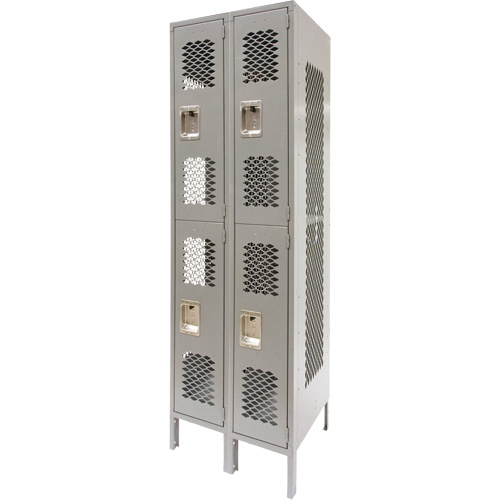 Vented Lockers, 2 -tier, Bank of 2, 24" x 18" x 78", Steel, Grey, Knocked Down, Perforated EastCoast Offshore Supplies