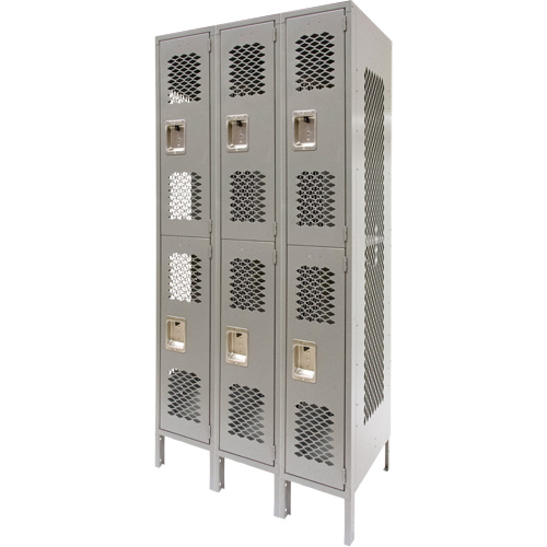 Vented Lockers, 2 -tier, Bank of 3, 36" x 18" x 78", Steel, Grey, Knocked Down, Perforated EastCoast Offshore Supplies