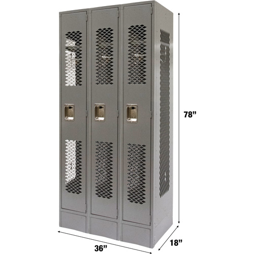 Vented Lockers, Bank of 3, 36 x 18" x 78", Steel, Grey, Knocked Down, Perforated EastCoast Offshore Supplies