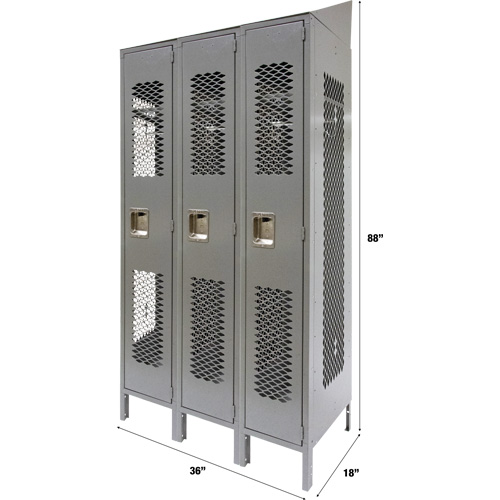 Vented Lockers, Bank of 3, 36 x 18" x 88", Steel, Grey, Knocked Down, Perforated EastCoast Offshore Supplies
