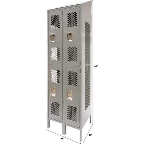 Vented Lockers, 2 -tier, Bank of 2, 24" x 18" x 88", Steel, Grey, Knocked Down, Perforated EastCoast Offshore Supplies