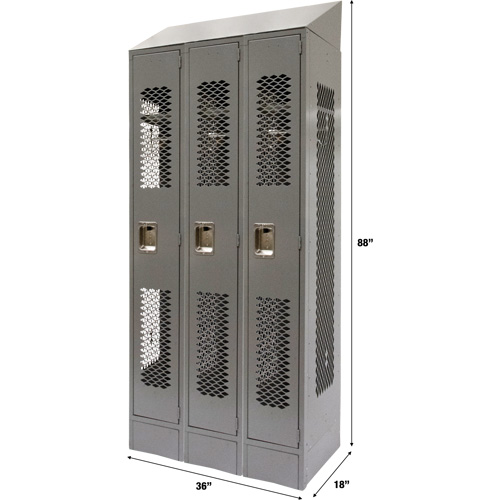 Vented Lockers, Bank of 3, 36 x 18" x 88", Steel, Grey, Knocked Down, Perforated EastCoast Offshore Supplies