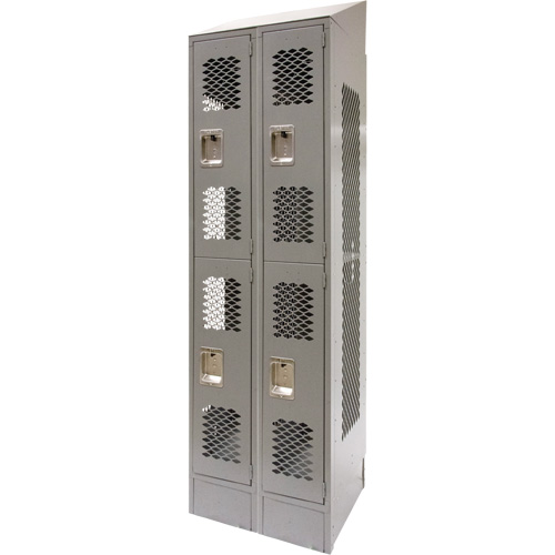 Vented Lockers, 2 -tier, Bank of 2, 24" x 18" x 88", Steel, Grey, Knocked Down, Perforated EastCoast Offshore Supplies