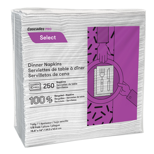 Serviettes de table &agrave; pli 1/8 Pro Select, 1 pli, 15,5" x 16" EastCoast Offshore Supplies