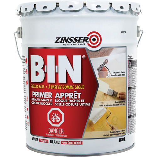 B-I-N&reg; Shellac-Base Sealer Primer, 18.9 L, Pail, Tintable White EastCoast Offshore Supplies