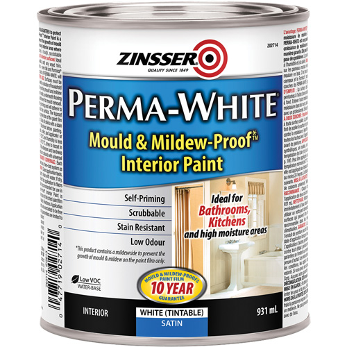 Perma-White&reg; Mold & Mildew-Proof Interior Paint, 931 ml, Can, White EastCoast Offshore Supplies
