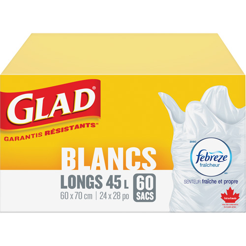 Sacs &agrave; ordures hauts 45 L avec Febreze, R&eacute;gulier, 24" la x 28" lo, Blanc EastCoast Offshore Supplies