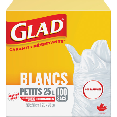Petits sacs &agrave; ordures 25 L sans parfum, R&eacute;gulier, 20" la x 20" lo, Blanc EastCoast Offshore Supplies