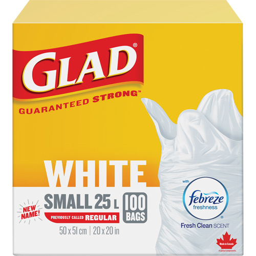 Petits sacs &agrave; ordures 25 L avec Febreze, R&eacute;gulier, 20" la x 20" lo, Blanc EastCoast Offshore Supplies