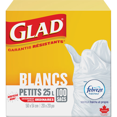 Petits sacs &agrave; ordures 25 L avec Febreze, R&eacute;gulier, 20" la x 20" lo, Blanc EastCoast Offshore Supplies