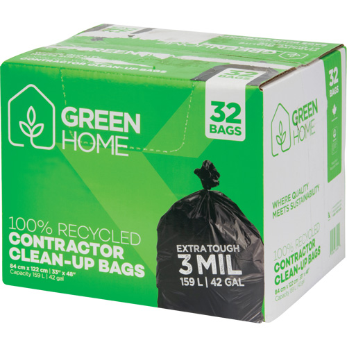 Green Home Garbage Bags, Strong, 33" W x 48" L, 3 mils, Black, 159 L (42 Gal.) Capacity EastCoast Offshore Supplies