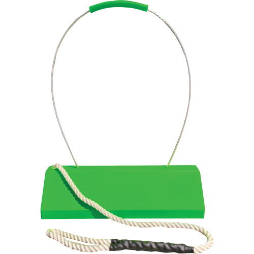 Cale de roue pour avion Checkers Safety SafeRay avec poign&eacute;e ergonomique &agrave; cordage en boucle, Ur&eacute;thane, Vert fluorescent, 24" la x 8" p x 6" h EastCoast Offshore Supplies