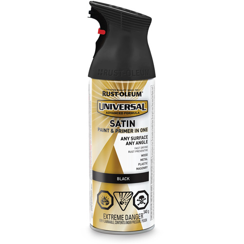 Universal&reg; Enamel Paint & Primer In One, Black, Satin, Aerosol Can EastCoast Offshore Supplies