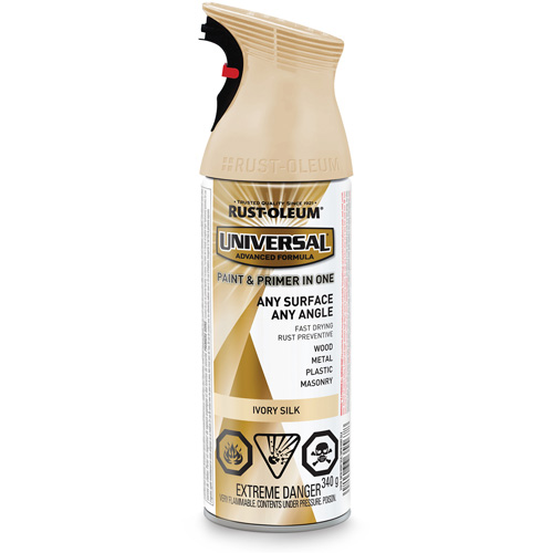 Universal&reg; Enamel Paint & Primer In One, Ivory Silk White, Satin, Aerosol Can EastCoast Offshore Supplies