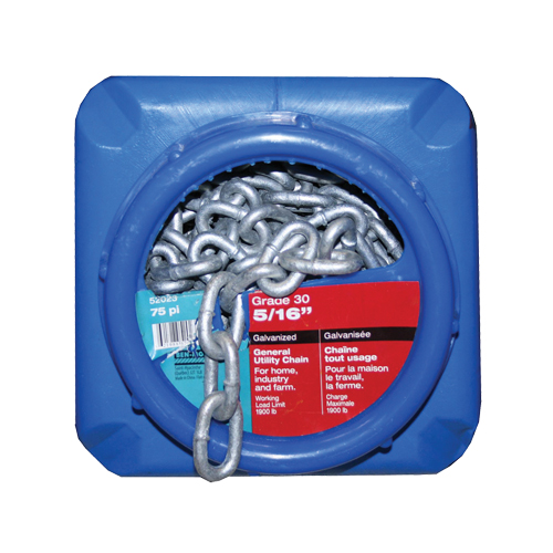 Chaînes galvanis&eacute;es par immersion &agrave; chaud, Acier au carbone, 5/16" x 75' (22,9 m) l, Calibre 30, Charge d'utilisation 1900 lb (0,95 tonne) EastCoast Offshore Supplies
