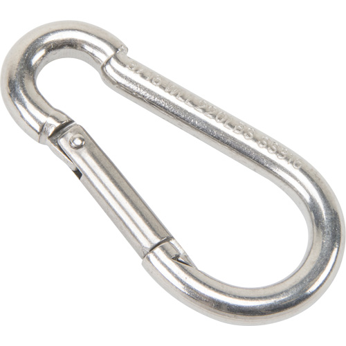 Mousqueton en acier inoxydable, 220 lb (0,11 tonne) Charge d'utilisation max., 3/16" Taille, 5/16" Oeil EastCoast Offshore Supplies