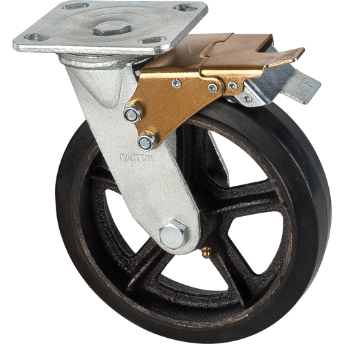 Roulette moul&eacute;, Pivotant avec frein, 8" (203,2 mm), Caoutchouc, 660 lb (299 kg) EastCoast Offshore Supplies