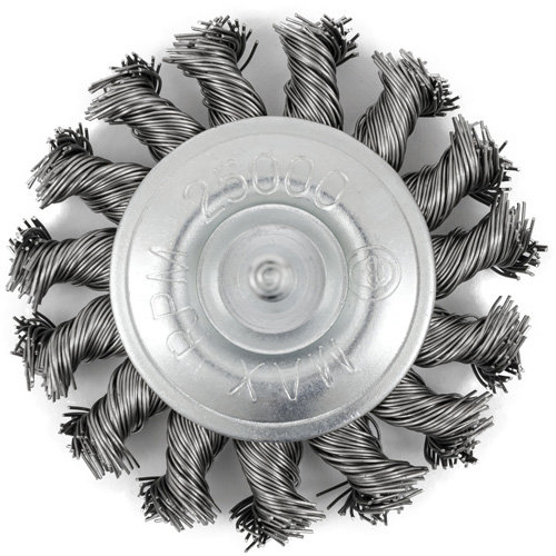 Shaft Mounted Knot Twisted Radial Brush, 3" Dia., 0.02" Fill, 1/4" Arbor, Stainless Steel EastCoast Offshore Supplies