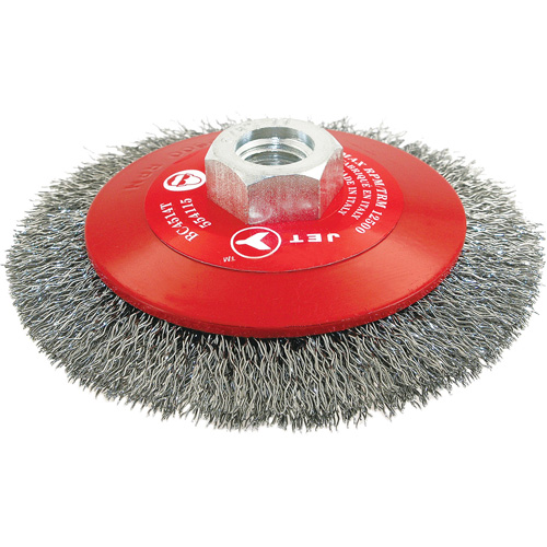 High-Performance Bevel Crimped Conical Brush, 4-1/2" Dia., 0.014" Fill, 5/8"-11 Arbor, Steel EastCoast Offshore Supplies