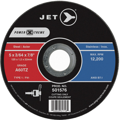 Meules &agrave; tronçonner POWER-XTREME, 5" x 3/64", Arbre de 7/8", Type 1, 12 200 Tr/min EastCoast Offshore Supplies