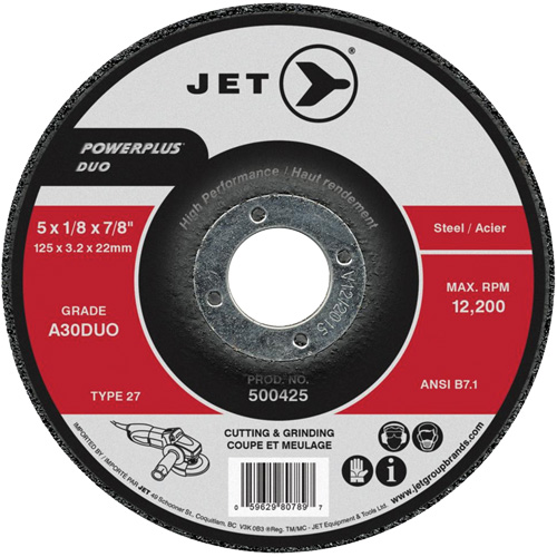 A30DUO POWERPLUS DUO Cutting/Grinding Wheel, 7" x 1/8", 7/8" Arbor, Type 27 EastCoast Offshore Supplies