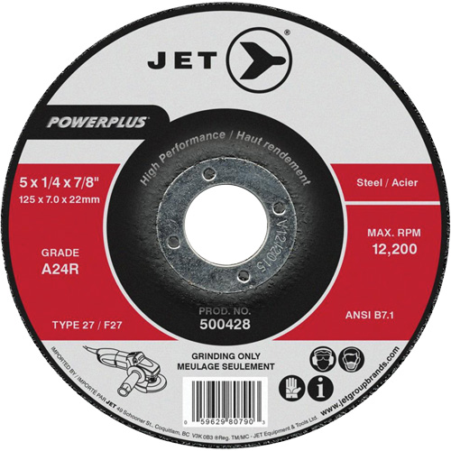 PowerPlus&reg; Grinding Wheel, 7" x 1/4", 7/8" Arbor, Aluminum Oxide, Type 27 EastCoast Offshore Supplies